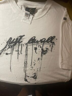 Roberto Cavalli White Short-Sleeve Tee with Black Script Graphic